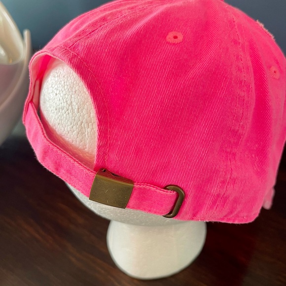 Neon Pink Distressed Hat with Luxury Brand Patch - Picture 4 of 6